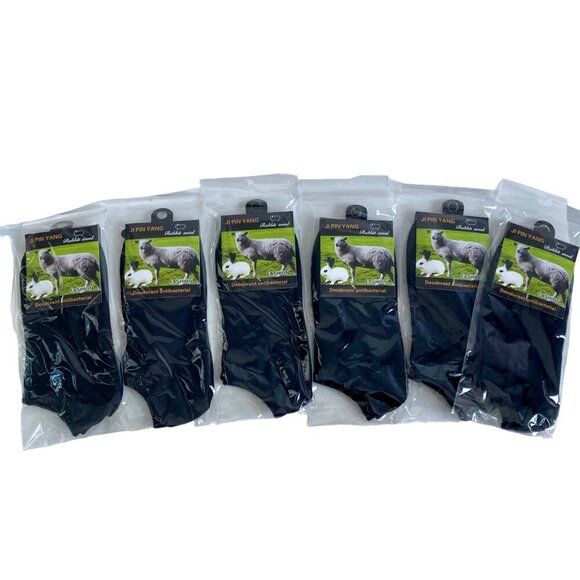 Pack of 6 Pairs Black Ankle Socks RABBIT WOOL Blend NEW - Picture 1 of 8